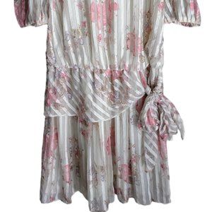 Vintage 1985 Drop Waist Party Formal Tea Dress Cream Peach Lavender Size 9/10